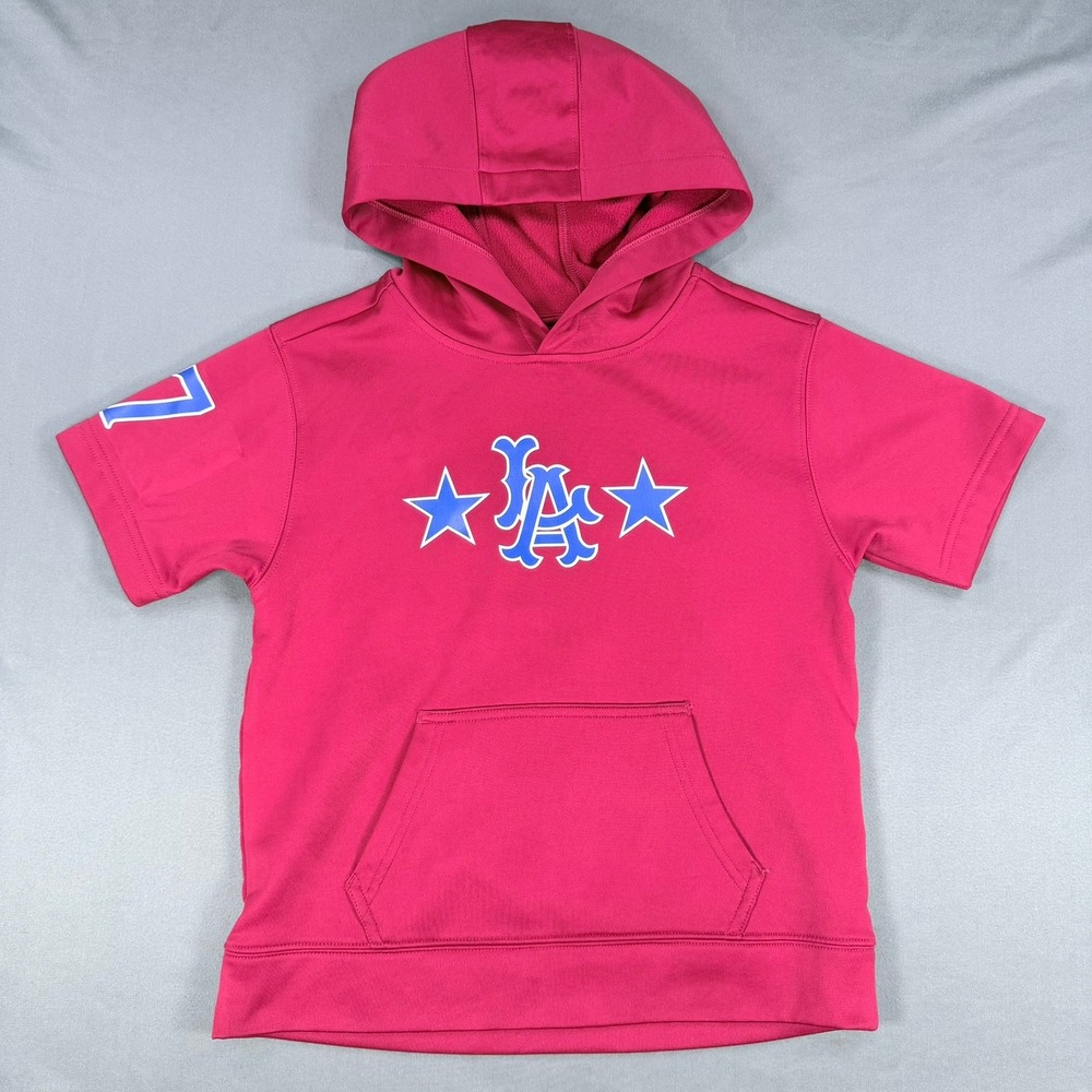 Sport-Tek LA 17 Youth S Pink Short Sleeve Hoodie Stars Athletic Baseball Fan 677